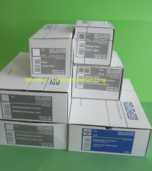 Komplett - Set 1 , Jung CD500 Schalter + Steckdosen alpinweiß = 55 Teile
