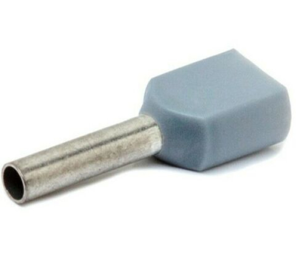 Hilpress Doppel - Aderendhülsen 2x 0,75 mm² isoliert grau Hülse 8 mm Kupfer verzinnt 2x0,75N 100 Stück